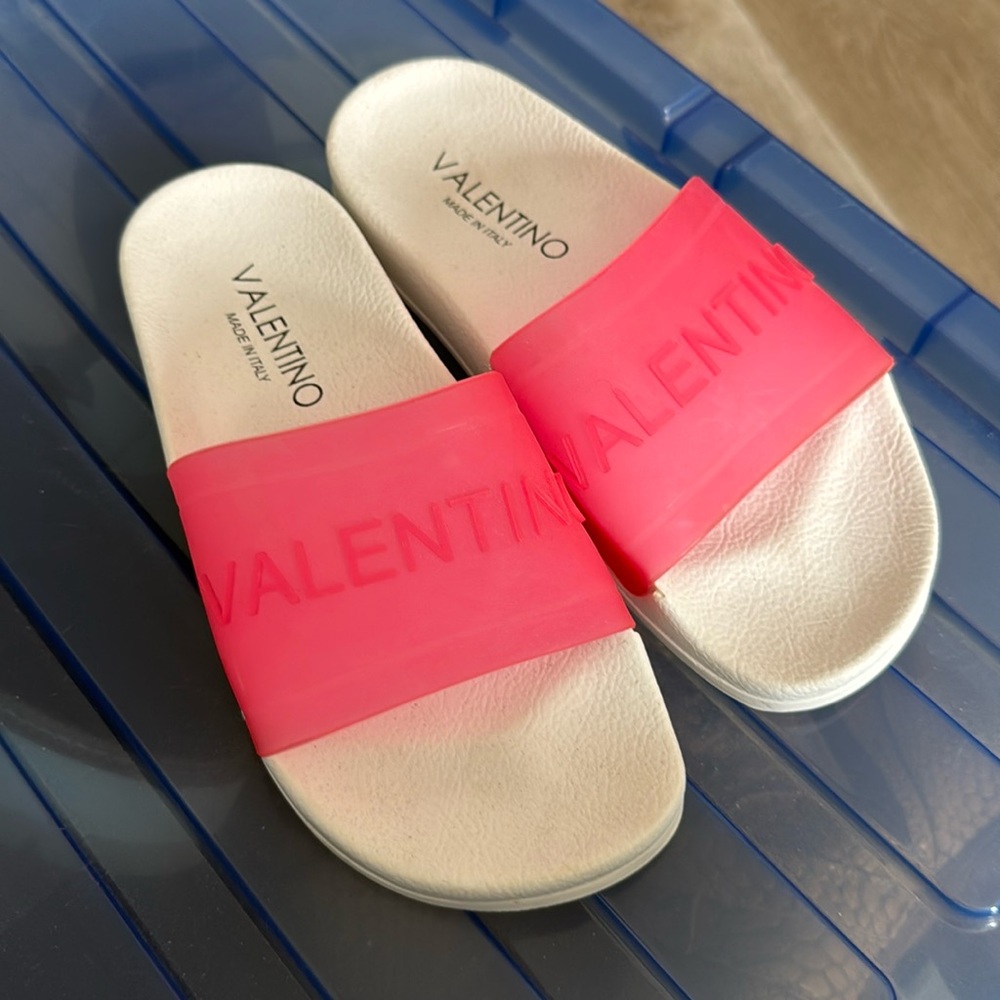 Pink Valentino pool slides